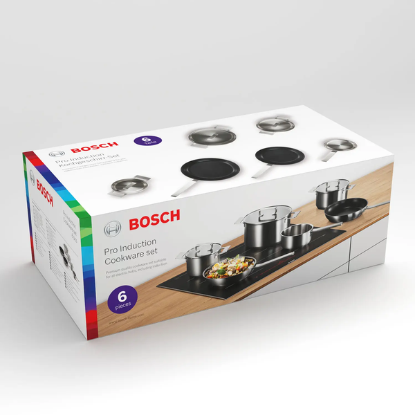 Bộ nồi chảo 6 món Bosch HEZ9SE060 - Quánh 1.2L, Nồi 2L, Nồi 3.5L, Nồi 5.5L, Chảo 24cm, Chảo 26cm
