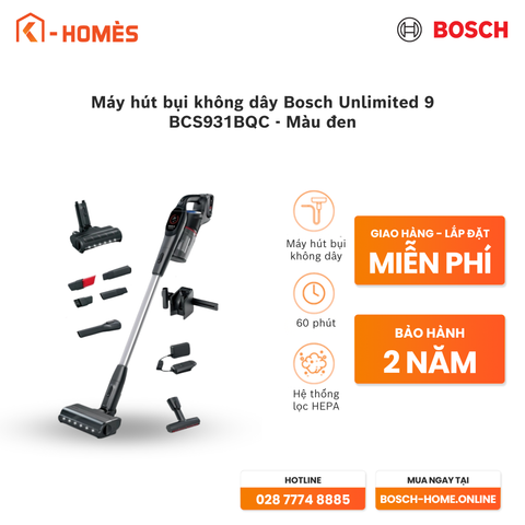 Máy hút bụi không dây Bosch Unlimited 9 BCS931BQC - Màu đen