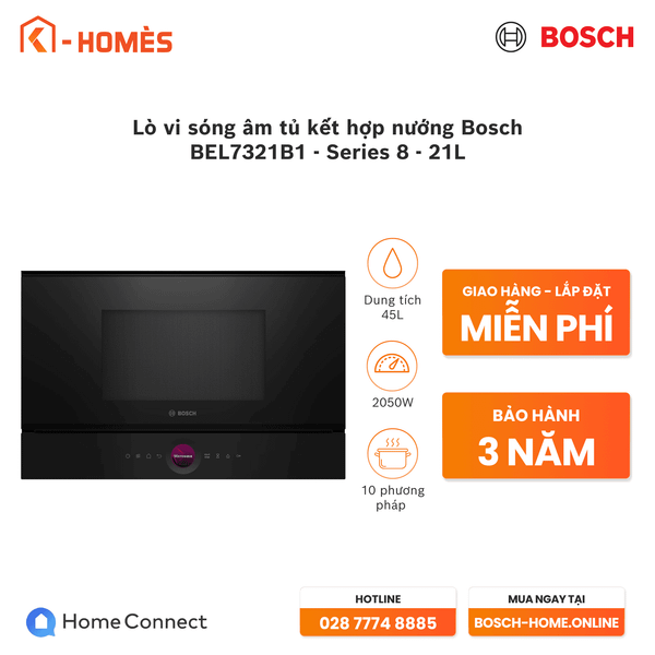 Lò vi sóng âm tủ kết hợp nướng Bosch BEL7321B1 - Series 8 - 21L