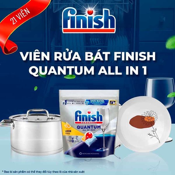 Viên rửa bát Finish Quantum túi 21 viên hương chanh