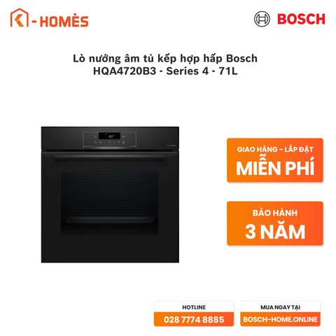 Lò nướng âm tủ kếp hợp hấp Bosch HQA4720B3 - Series 4 - 71L