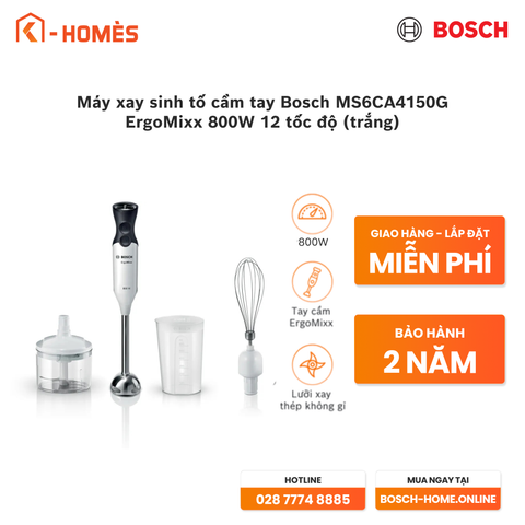 Máy xay sinh tố cầm tay Bosch MS6CA4150G ErgoMixx 800W 12 tốc độ (trắng)