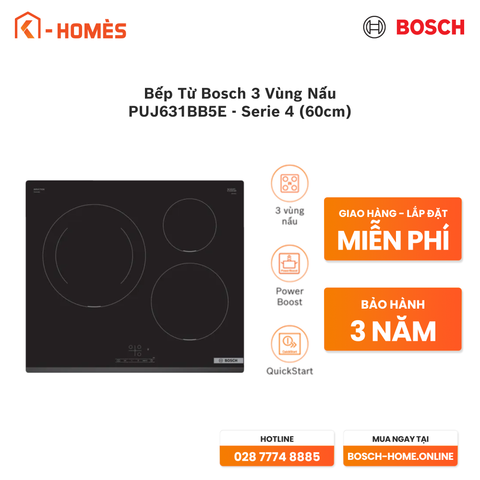 Bếp Từ Bosch 3 Vùng Nấu PUJ631BB5E - Serie 4 (60cm)