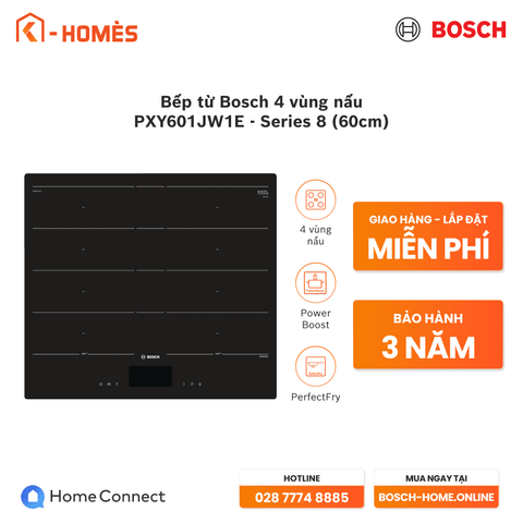 Bếp từ Bosch 4 vùng nấu PXY601JW1E - Series 8 (60cm)