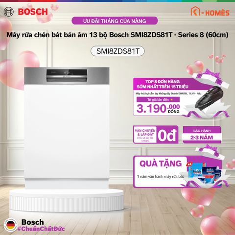 Máy rửa chén bát bán âm 13 bộ Bosch SMI8ZDS81T - Series 8 (60cm)