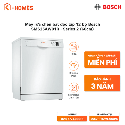 Máy rửa chén bát độc lập 12 bộ Bosch SMS25AW01R - Series 2 (60cm)
