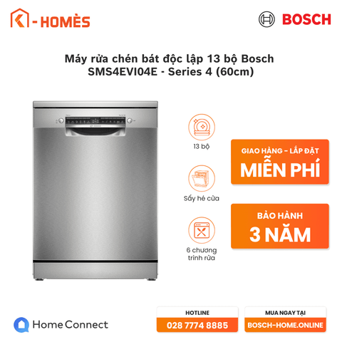 Máy rửa chén bát độc lập 13 bộ Bosch SMS4EVI04E - Series 4 (60cm)