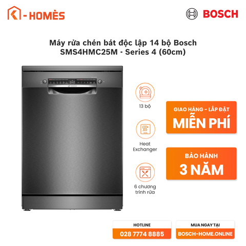Máy rửa chén bát độc lập 14 bộ Bosch SMS4HMC25M - Series 4 (60cm)