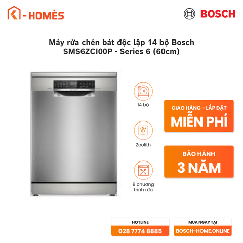 Máy rửa chén bát độc lập 14 bộ Bosch SMS6ZCI00P - Series 6 (60cm)