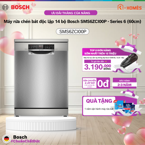 Máy rửa chén bát độc lập 14 bộ Bosch SMS6ZCI00P - Series 6 (60cm)