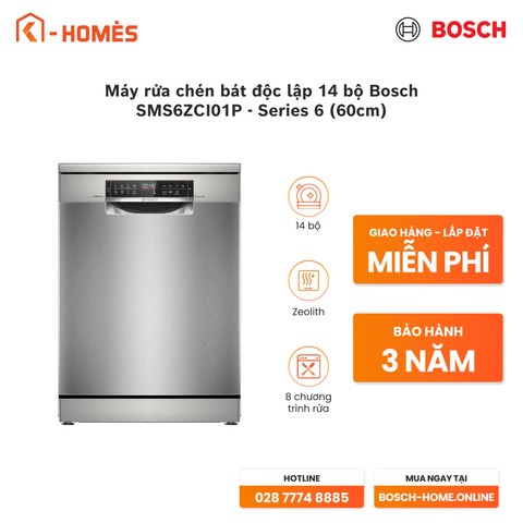 Máy rửa chén bát độc lập 14 bộ Bosch SMS6ZCI01P - Series 6 (60cm)