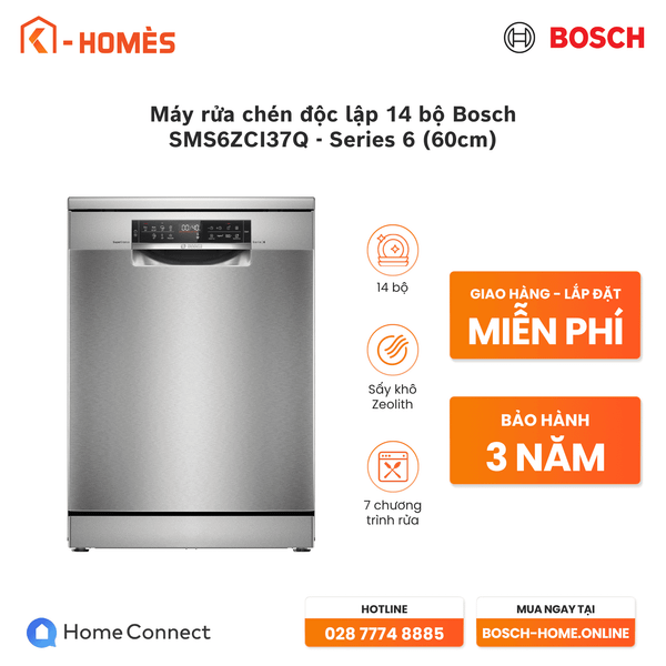 Máy rửa chén độc lập 14 bộ Bosch SMS6ZCI37Q - Series 6 (60cm)