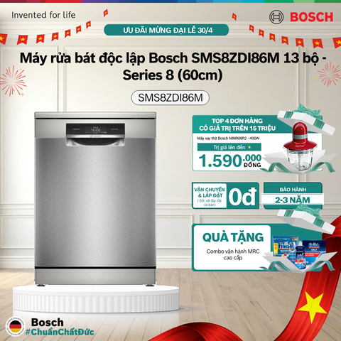 [PRE-ORDER 23/4] Máy rửa chén bát độc lập 13 bộ Bosch SMS8ZDI86M - Series 8 (60cm)