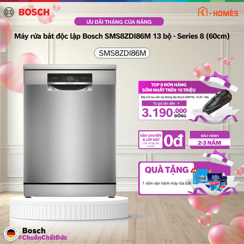 Máy rửa chén bát độc lập 13 bộ Bosch SMS8ZDI86M - Series 8 (60cm)