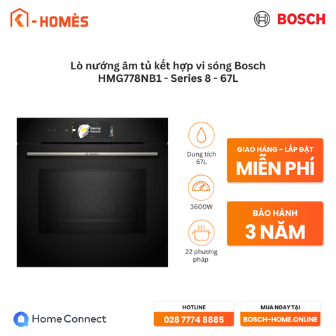 [PRE-ORDER 10/04] Lò nướng âm tủ kết hợp vi sóng Bosch HMG778NB1 - Series 8 - 67L
