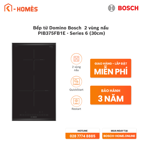 Bếp từ Domino Bosch 2 vùng nấu PIB375FB1E - Series 6 (30cm)