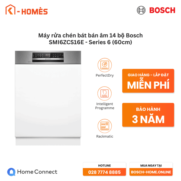 Máy rửa chén bát bán âm 14 bộ Bosch SMI6ZCS16E - Series 6 (60cm)