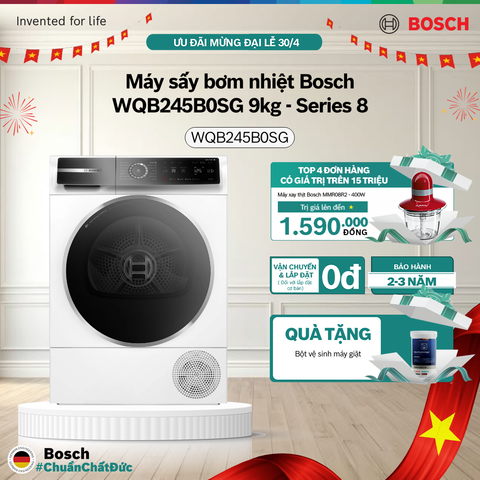 Máy sấy bơm nhiệt Bosch WQB245B0SG 9kg - Series 8