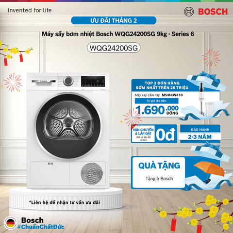 Máy sấy bơm nhiệt Bosch WQG24200SG 9kg - Series 6