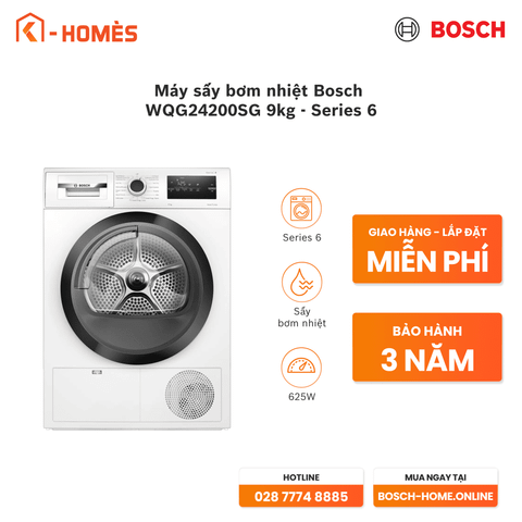Máy sấy bơm nhiệt Bosch WQG24200SG 9kg - Series 6