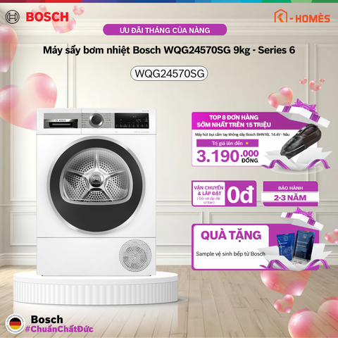 Máy sấy bơm nhiệt Bosch WQG24570SG 9kg - Series 6