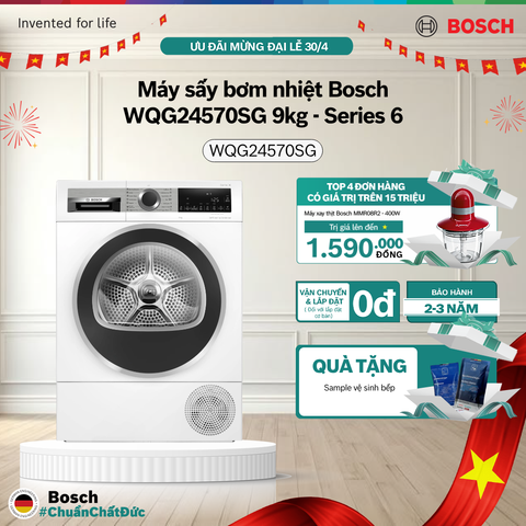 Máy sấy bơm nhiệt Bosch WQG24570SG 9kg - Series 6