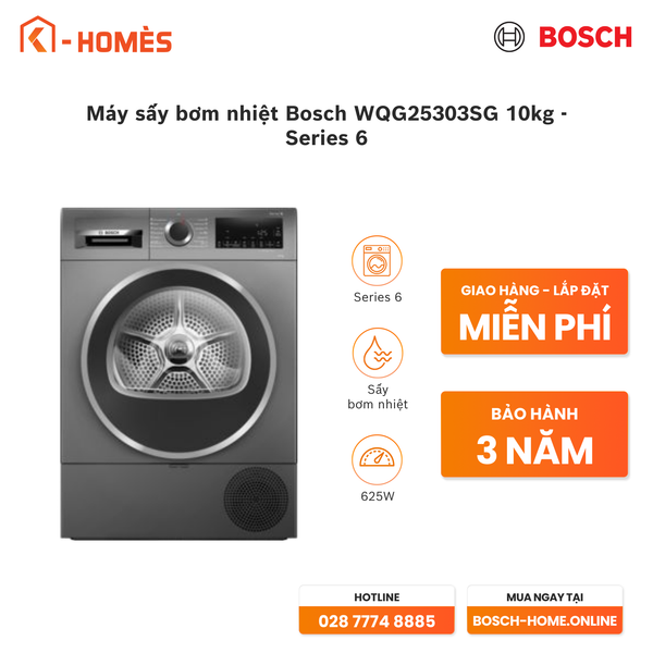 Máy sấy bơm nhiệt Bosch WQG25303SG 10kg - Series 6