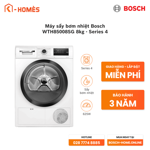 Máy sấy bơm nhiệt Bosch WTH85008SG 8kg - Series 4