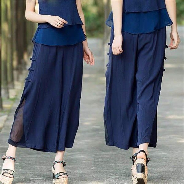  Quần Lam Xanh Đen Xẻ Tà 3 Nút Size M 