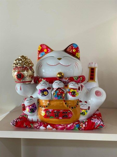  Mèo Thần Tài Chậu Vàng 11in 