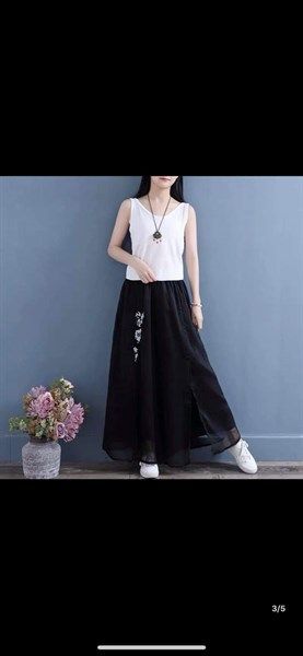  Quần Lam Voan Đen Hoa Văn Freesize 