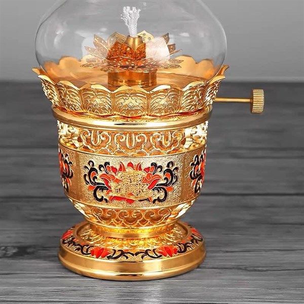  Đèn Dầu Đồng Hoa Sen Đỏ Size Lớn 