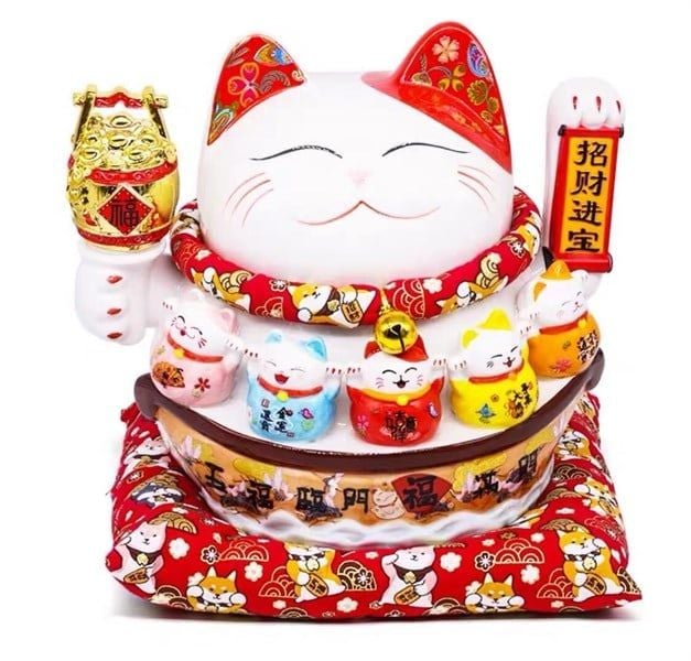  Mèo Thần Tài Chậu Vàng 14in 