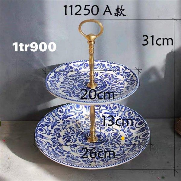  Khay Mứt 2 Tầng Hoa Văn Xanh 