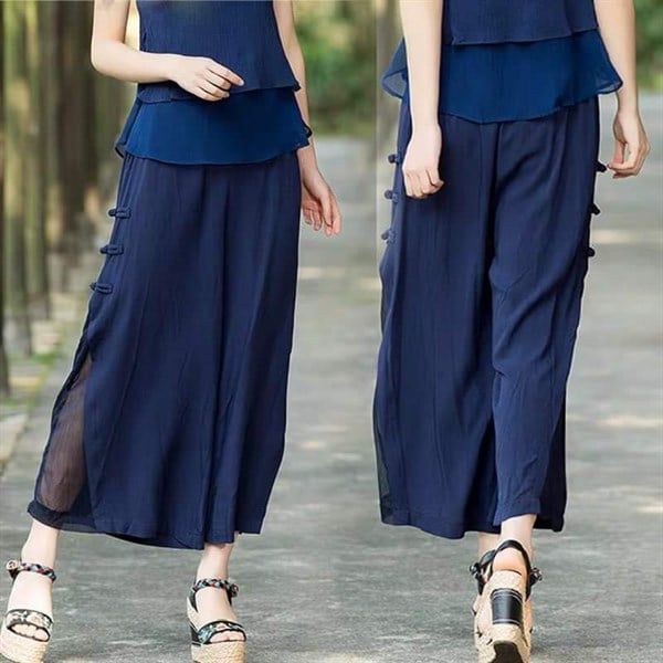  Quần Lam Xanh Đen Xẻ Tà 3 Nút Size XL 