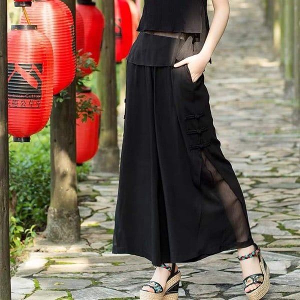  Quần Lam Đen Xẻ Tà 3 Nút Size M 