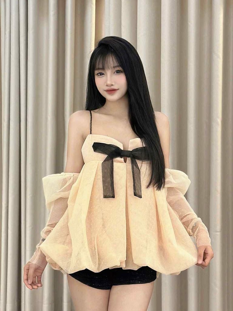 áo babydoll hở lưng cột dây phối nơ đen