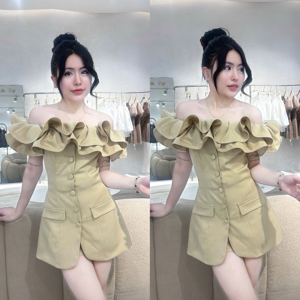 Đầm bẹt vai phối bèo From A (J28)