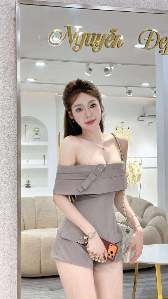 Set áo đính nơ kiểu phối quần short L07