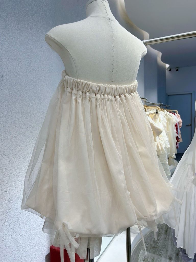 Đầm cúp dáng bí xoè đính nơ (F57)