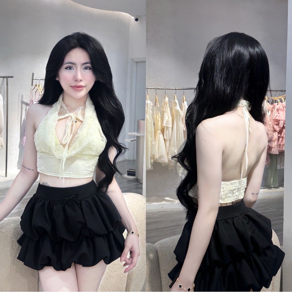 Áo yếm voan kim sa cổ đổ