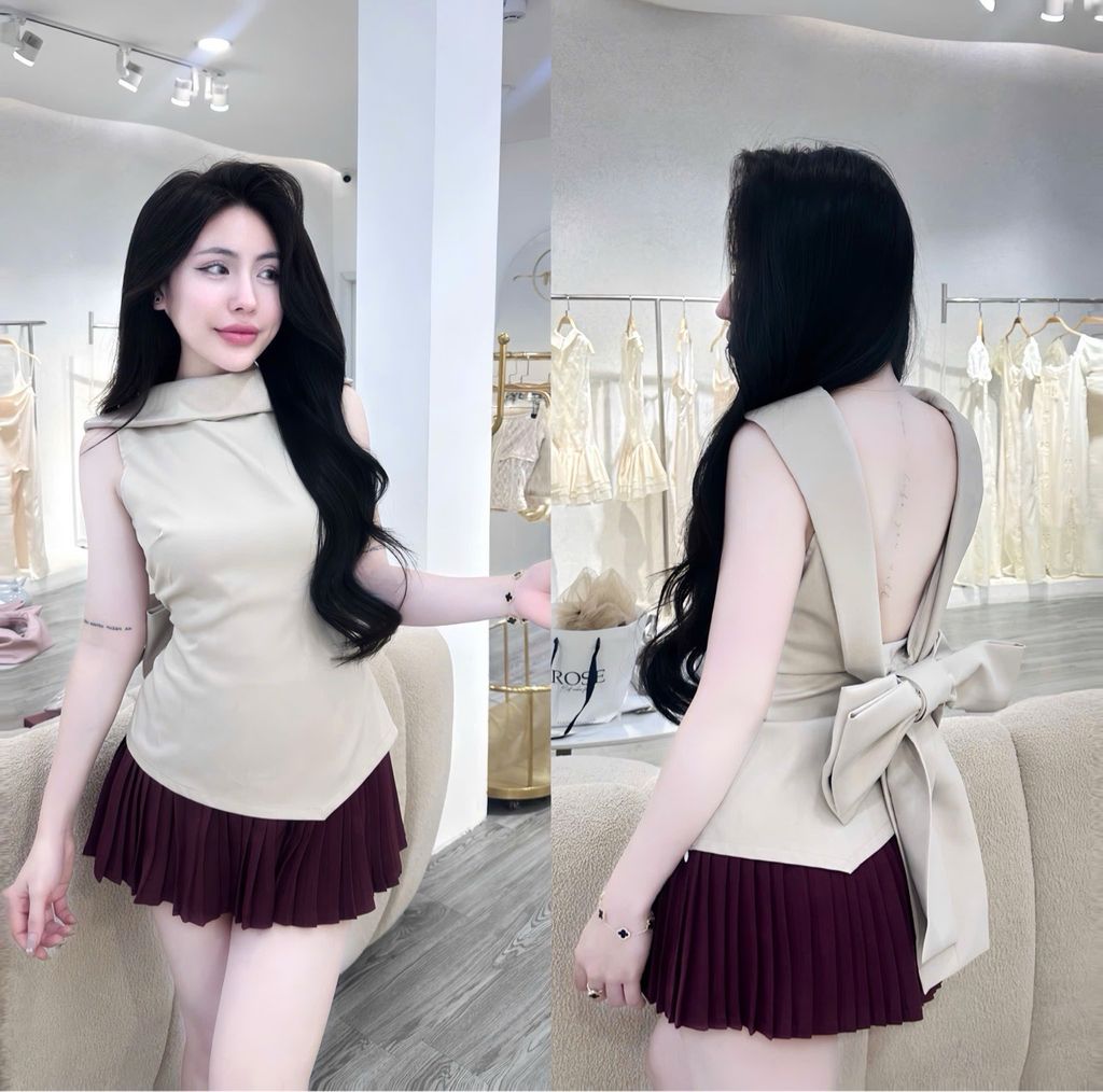 Set áo sát nách vạt nhọn phối cv dập li (L14)