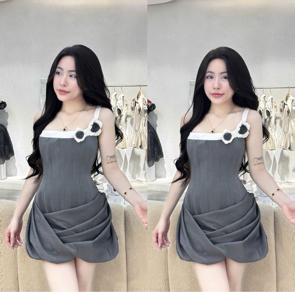 Đầm 2s chiết eo tầng xếp li chéo (K21)