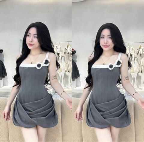 Đầm 2s chiết eo tầng xếp li chéo (K21)