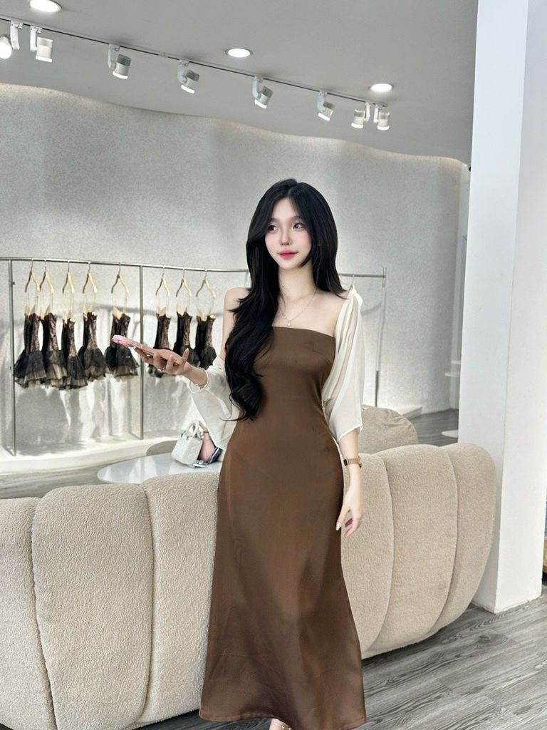 Set đầm lụa cúp kèm choàng tơ (K52)