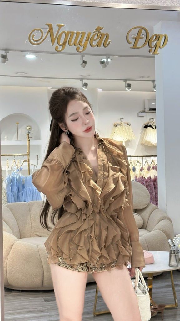 Áo sơ mi bèo nhún voan tơ cao cấp dáng ôm eo tiểu thư (J59)