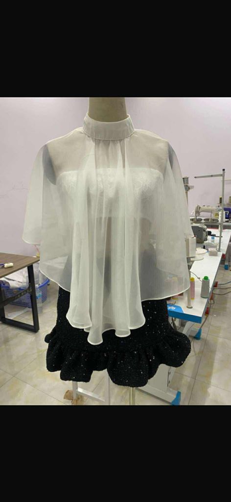 Set áo voan cape cổ cao phối chân váy kim sa đuôi cá (K66)