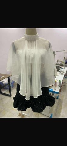 Set áo voan cape cổ cao phối chân váy kim sa đuôi cá (K66)