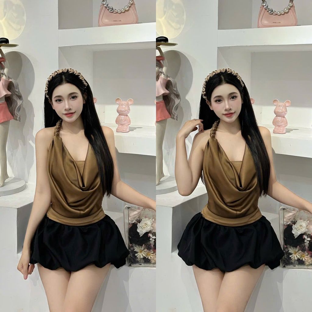 Áo lụa bính choàng cổ đỗ (H13)