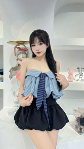 Áo cup bí sọc xanh kèm cavat (f46)